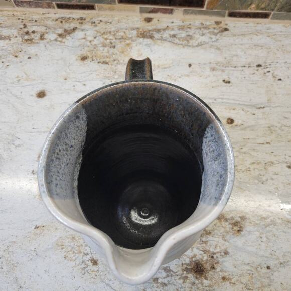 Vintage Studio Pottery Pitcher, Retro Hand Thrown, Grays and White - Picture 4 of 7